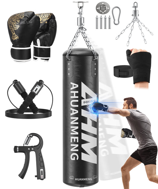 Punching Bag for Adults 4FT PU Heavy Boxing Bag Set Hanging Boxing Bag Kit W/ 12Oz Gloves