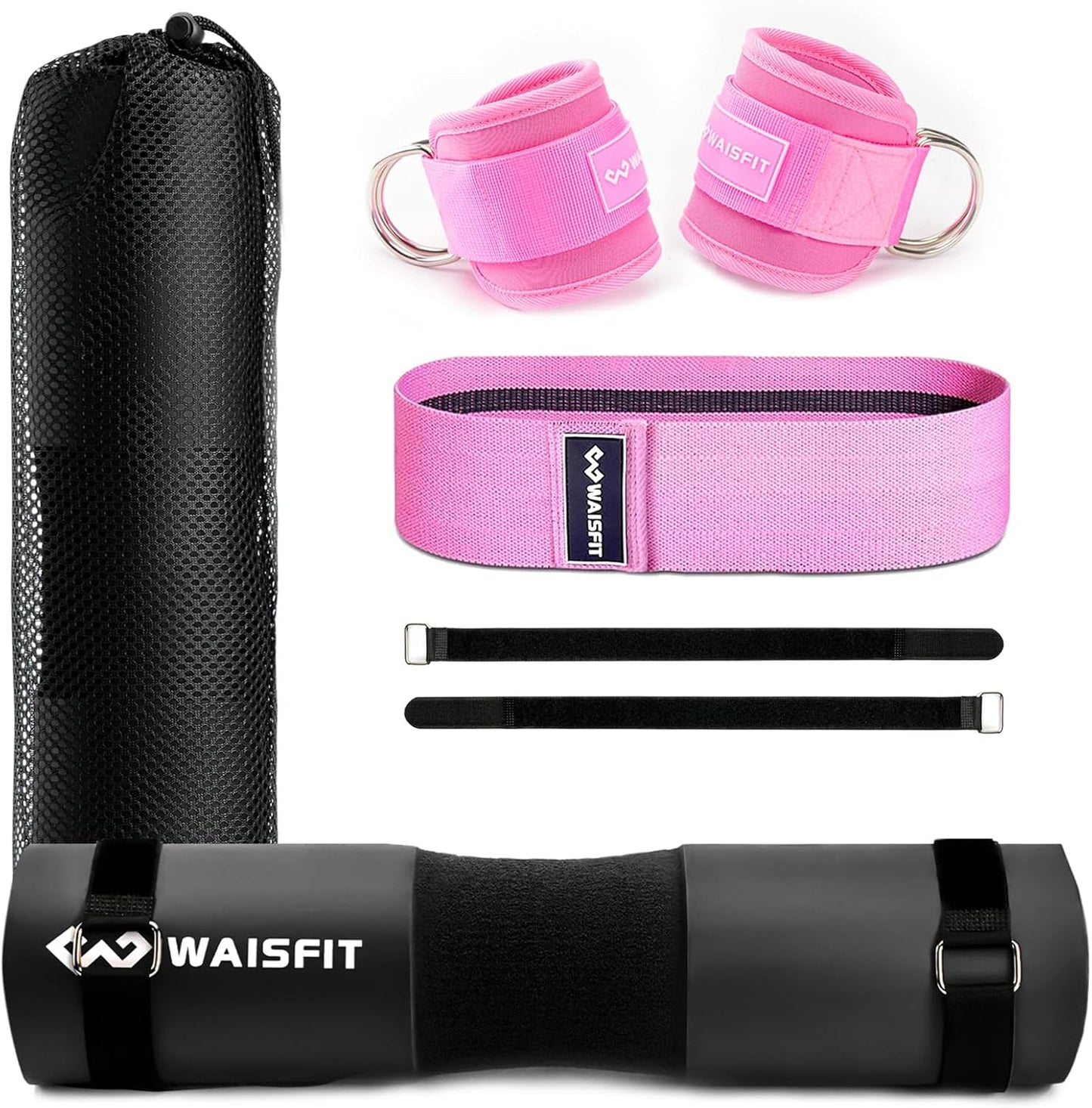 Gym Barbell Pad Set for Women and Men Gym Equipment, Barbell Pad Gym Essentials Women, Gym Accessories for Women with Barbell Pad, Resistance Bands, Ankle Safety Straps, Lifting Strap and Carry Bag